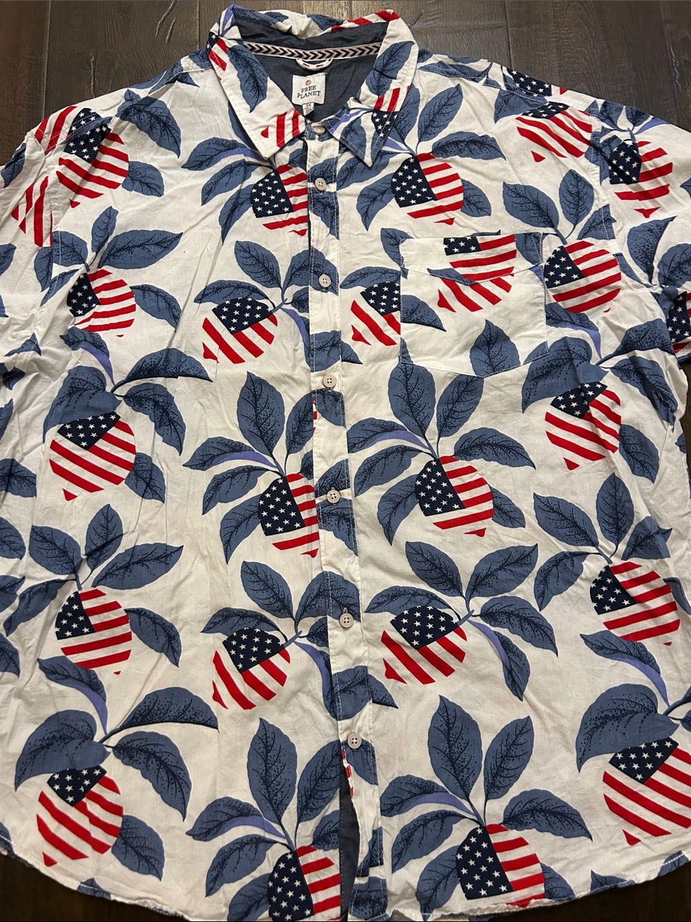 Free Planet Patriotic Red & Blue Leaf Print Button-Down Shirt